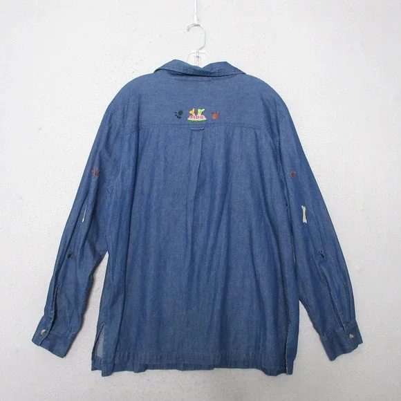 Quacker Factory Denim Shirt 1X Dog Fido Embroidered Novelty Teacher Granny VTG - Picture 3 of 15